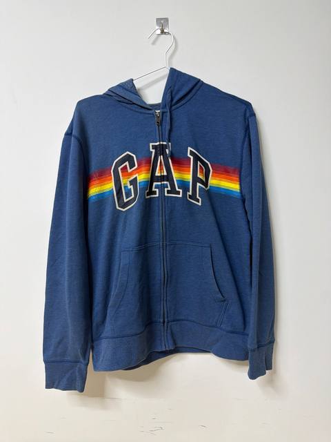 Sudadera GAP Capucha Logo Arcoíris Azul Vintage Streetwear