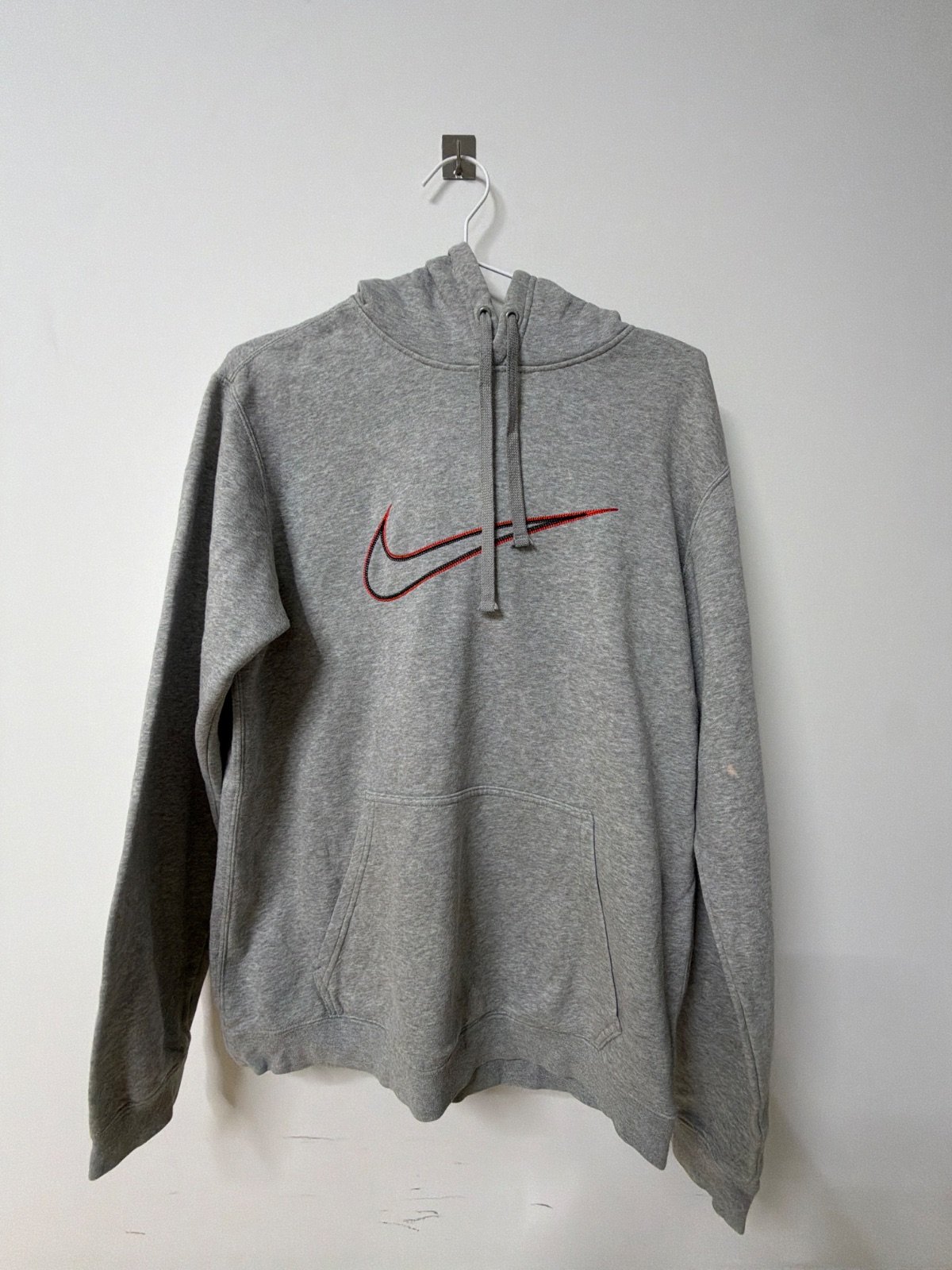 Nike Sudadera Capucha Gris Swoosh Bordado Rojo Vintage