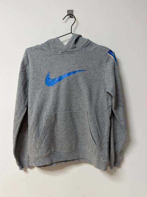 Sudadera Nike capucha gris swoosh azul streetwear vintage