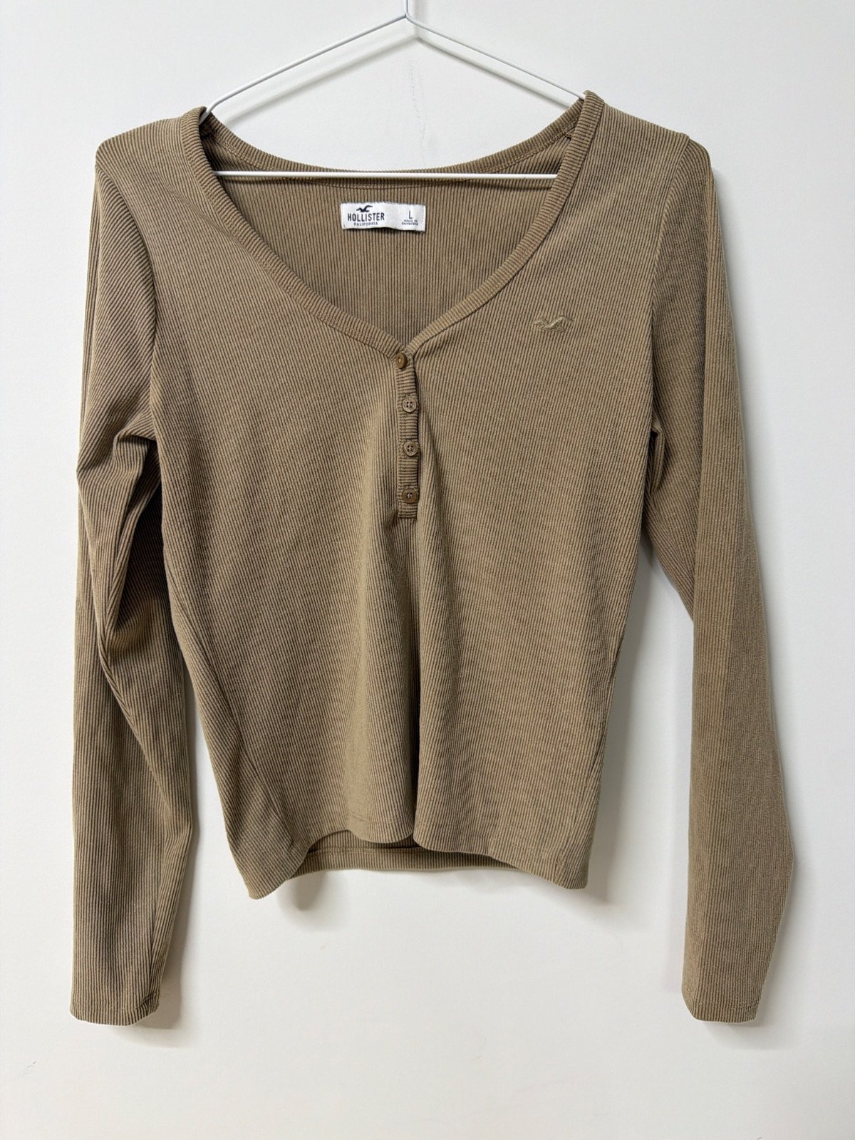 Hollister Camiseta Henley Manga Larga Talla L Camel Vintage — foto 2
