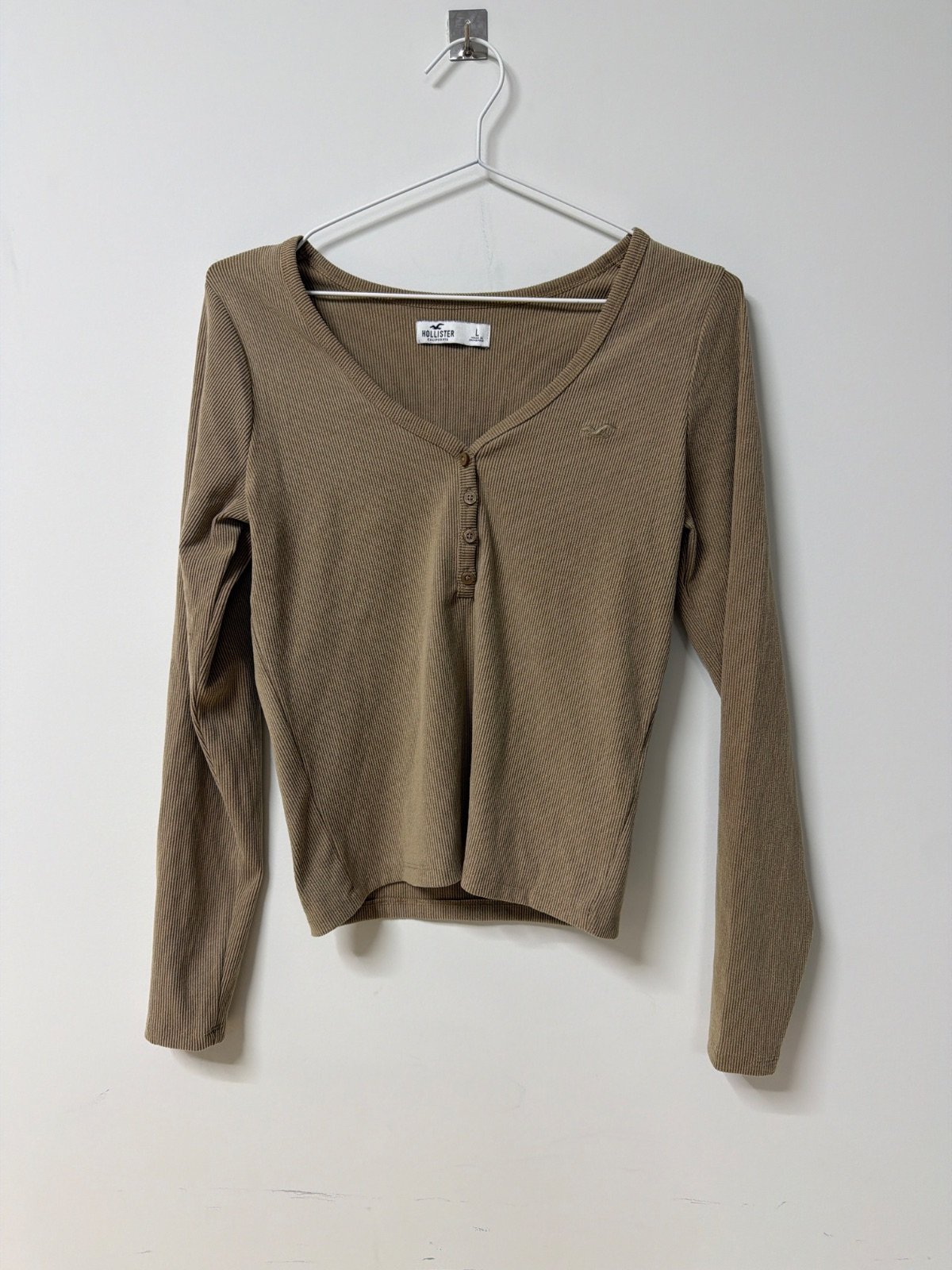 Hollister Camiseta Henley Manga Larga Talla L Camel Vintage