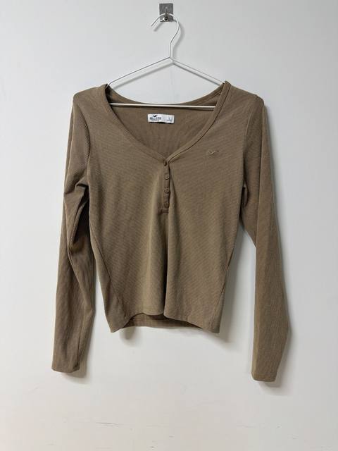 Hollister Camiseta Henley Manga Larga Talla L Camel Vintage