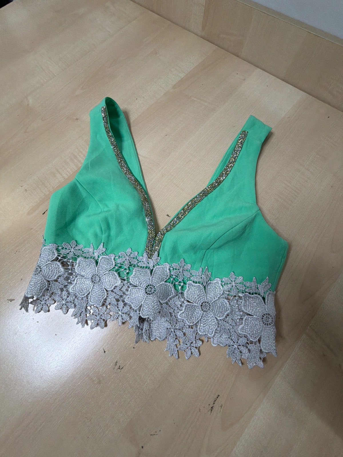 Top corset verde menta strass encaje Talla S Fiesta Y2K