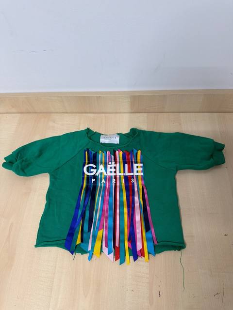 Gaëlle Paris sudadera bebé verde flecos cinta bordado