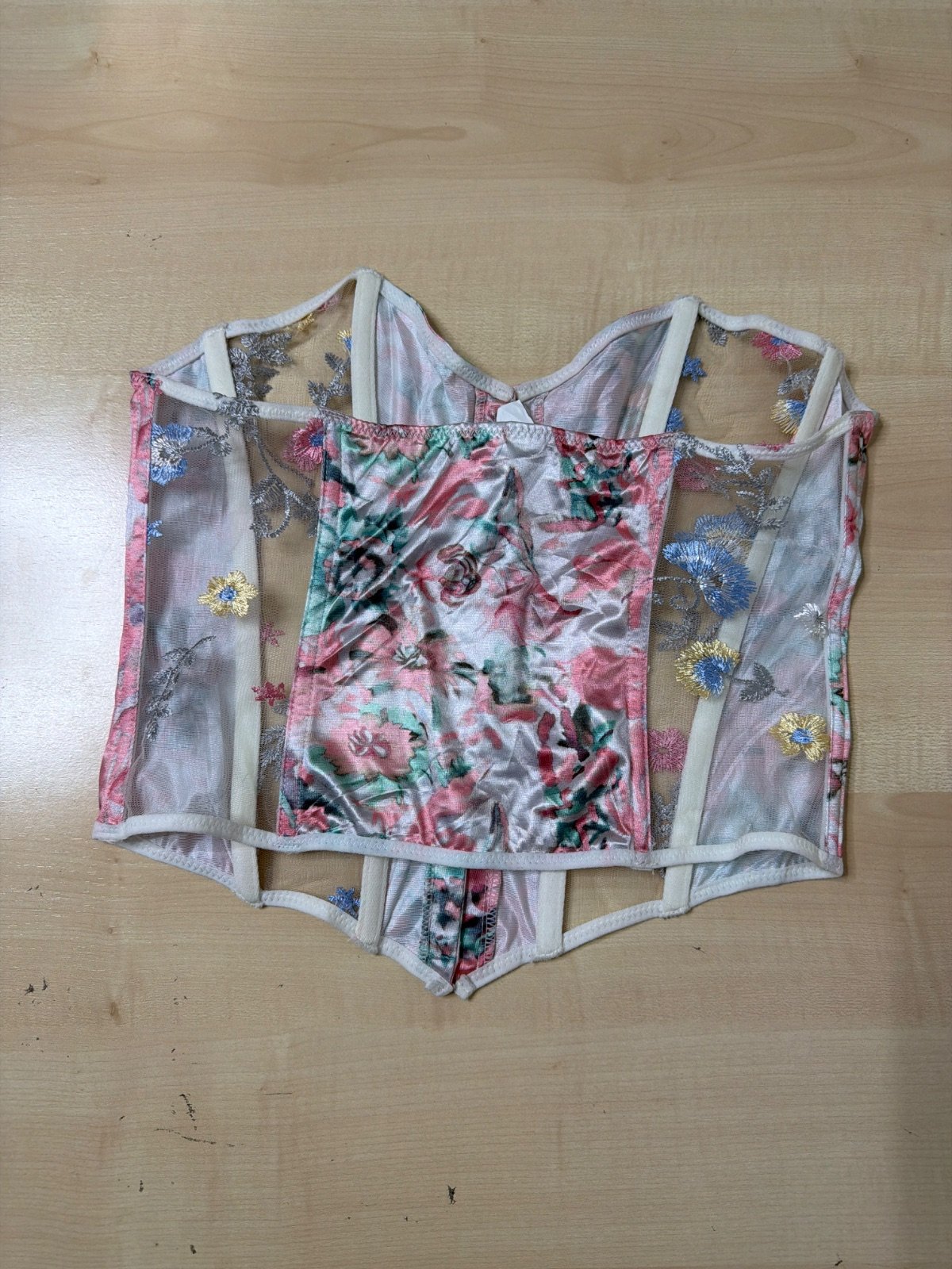 Corset floral satén y malla bordada Vintage Y2K Boho — foto 4