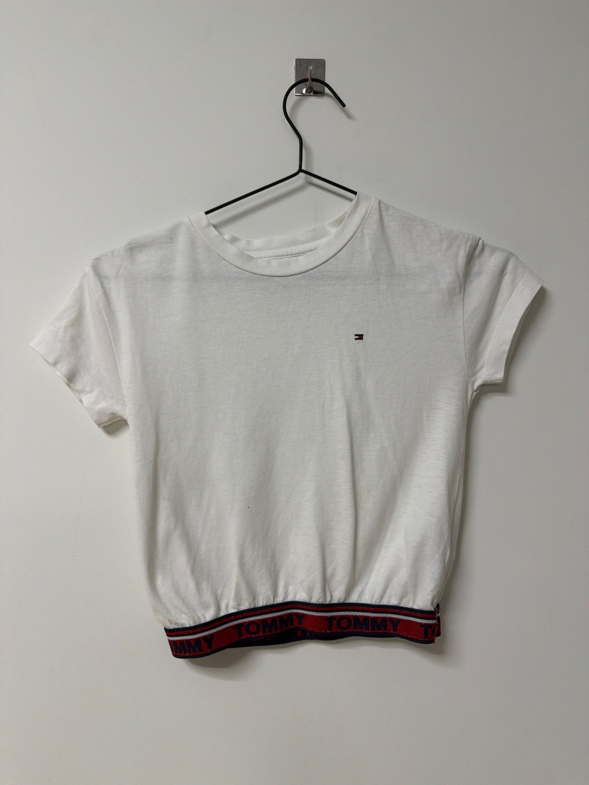 Tommy Hilfiger Kids Girls Crop T-Shirt White Elastic Logo Band Size 128