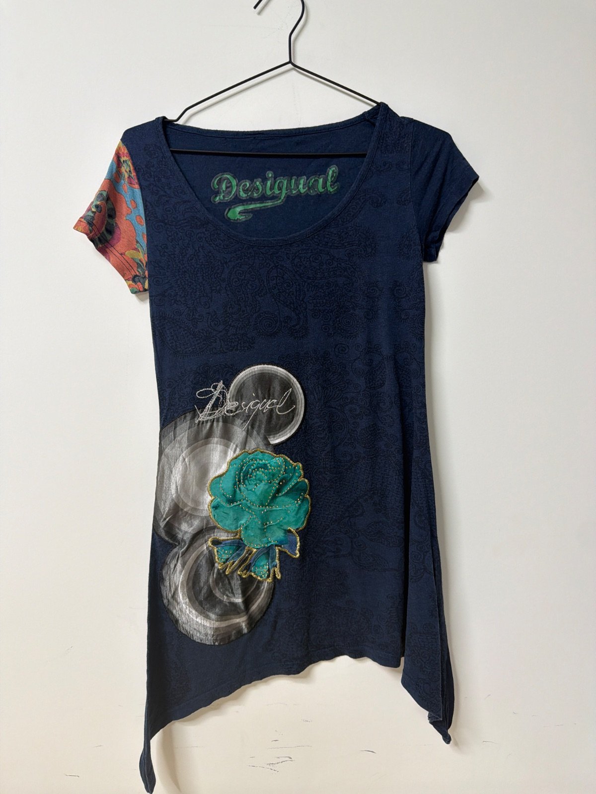 Desigual camiseta vestido azul marino Rosa Vintage Boho