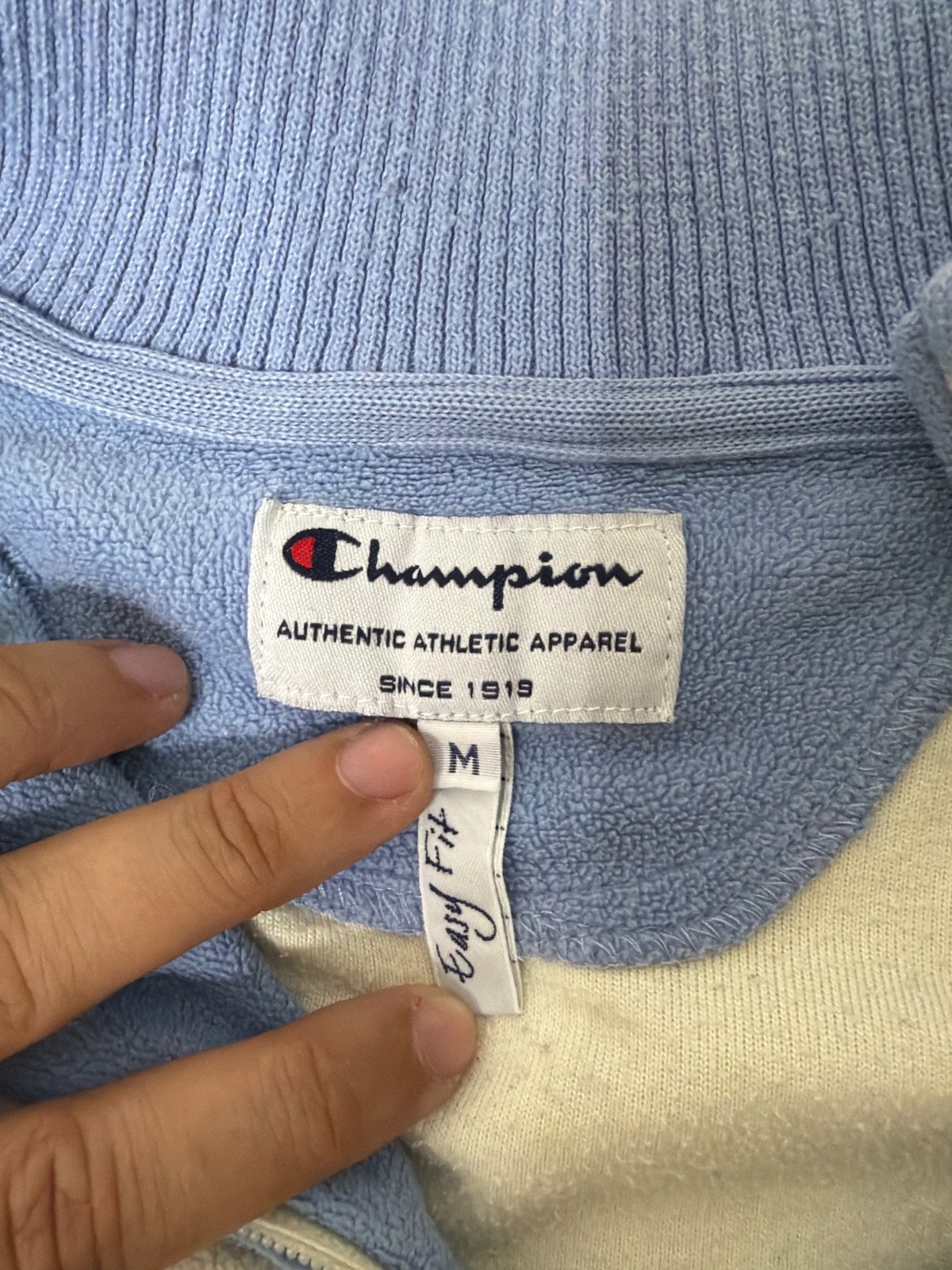 Champion Fleece Zip Jacket Cream Off-White Light Blue Contrast Stitching Y2K — foto 3