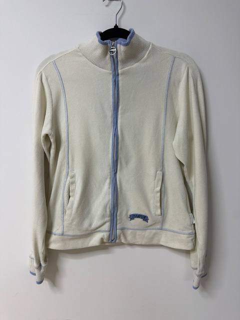 Champion Fleece Zip Jacket Cream Off-White Light Blue Contrast Stitching Y2K