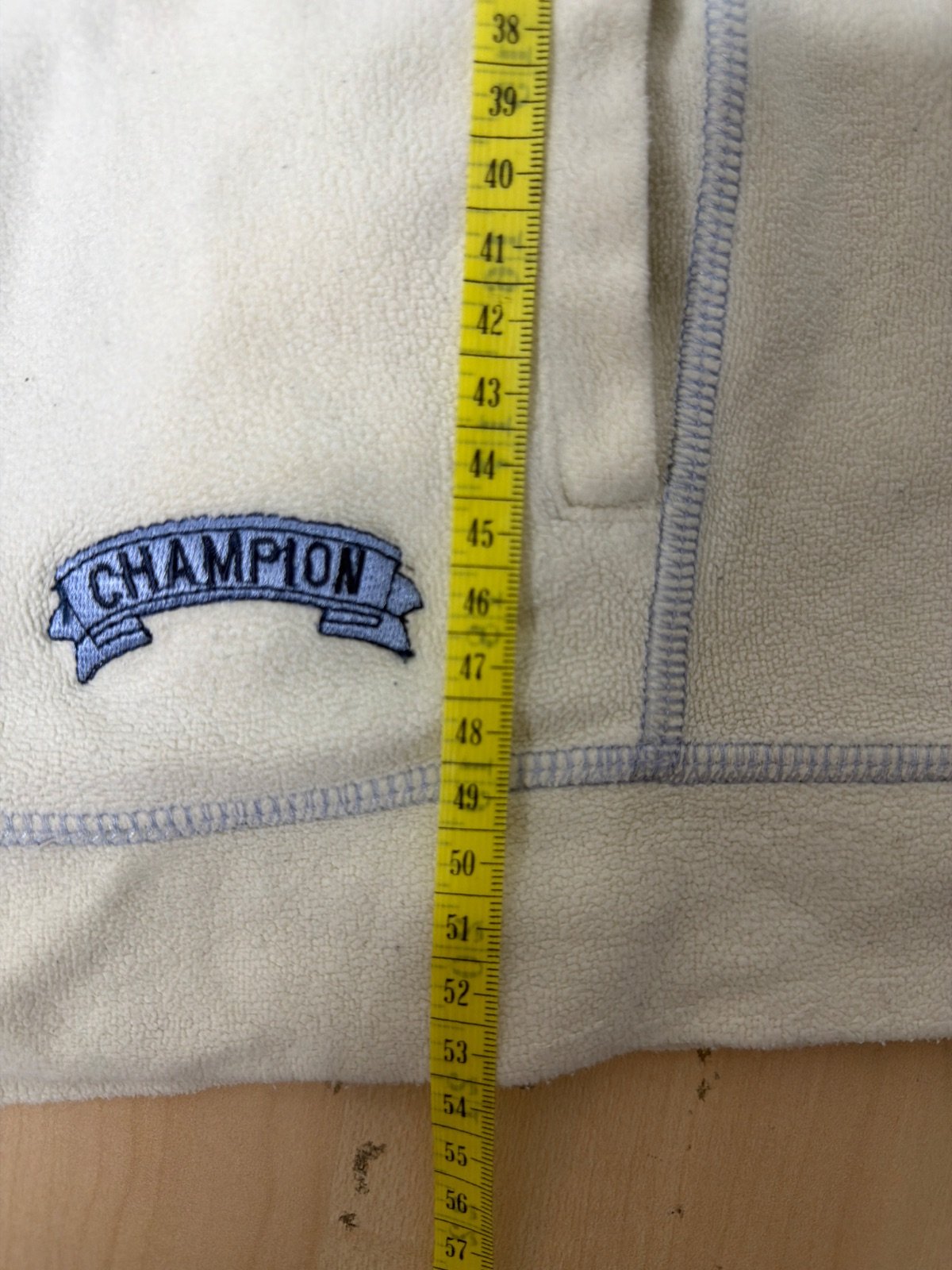 Champion Fleece Zip Jacket Cream Off-White Light Blue Contrast Stitching Y2K — foto 8