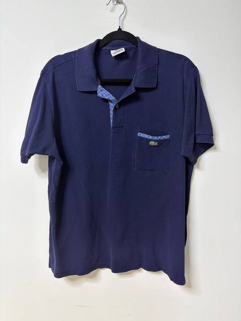 Vintage Lacoste Navy Blue Polo Shirt Plaid Trim Pocket Size 4 / Medium