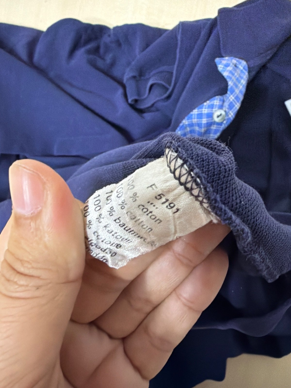 Vintage Lacoste Navy Blue Polo Shirt Plaid Trim Pocket Size 4 / Medium — foto 6