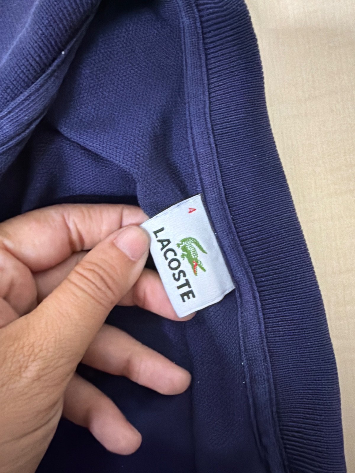 Vintage Lacoste Navy Blue Polo Shirt Plaid Trim Pocket Size 4 / Medium — foto 5