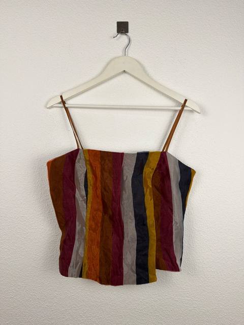 Vintage Y2K Colorful Striped Bandeau Top Silky Festival Size XL