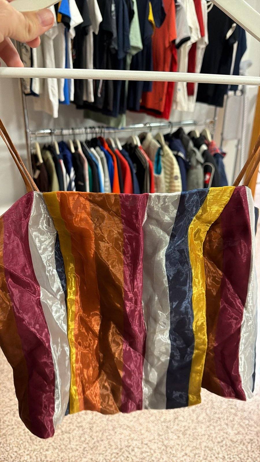 Vintage Y2K Colorful Striped Bandeau Top Silky Festival Size XL