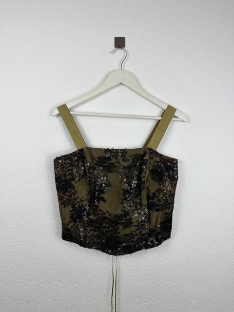 Vintage Y2K Olive Green Black Lace Sequin Crop Top Bustier Strappy