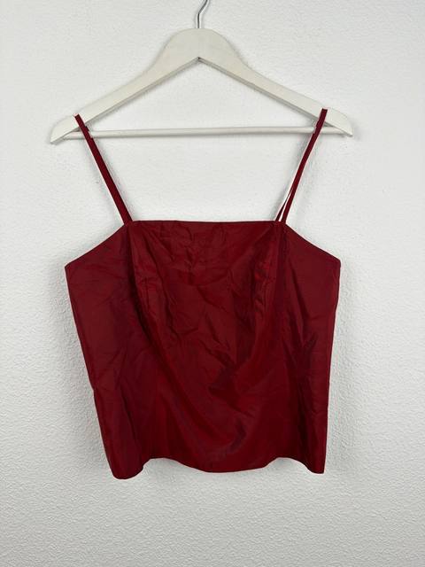 Vintage Y2K Red Satin Slip Top Strappy Camisole Square Neck