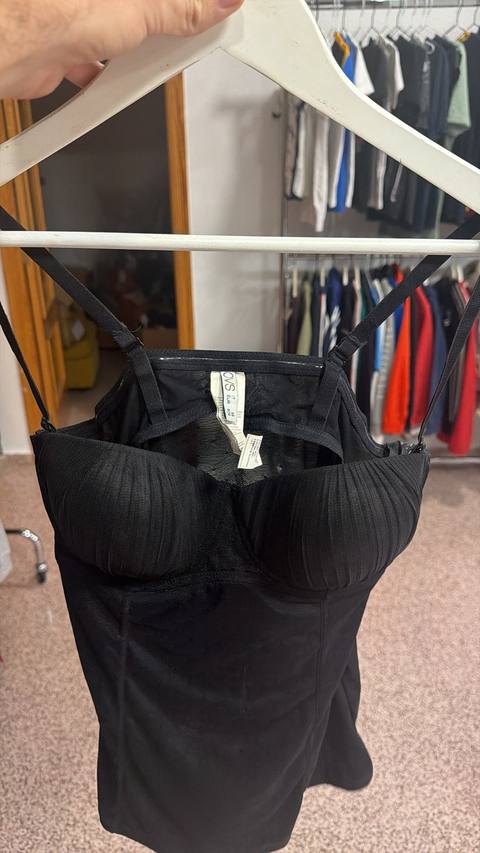 OVS Black Bustier Corset Top Padded Ruched Cups Lingerie Style Size 90B