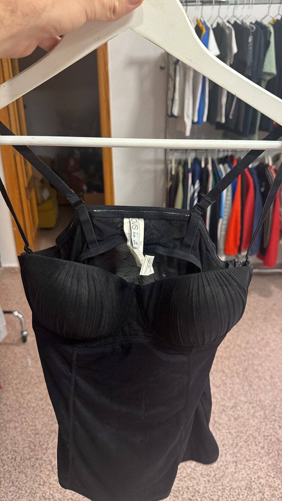 OVS Black Bustier Corset Top Padded Ruched Cups Lingerie Style Size 90B