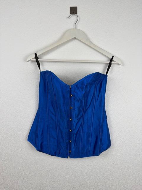 Royal Blue Satin Corset Top Front Hooks Bustier Y2K Style
