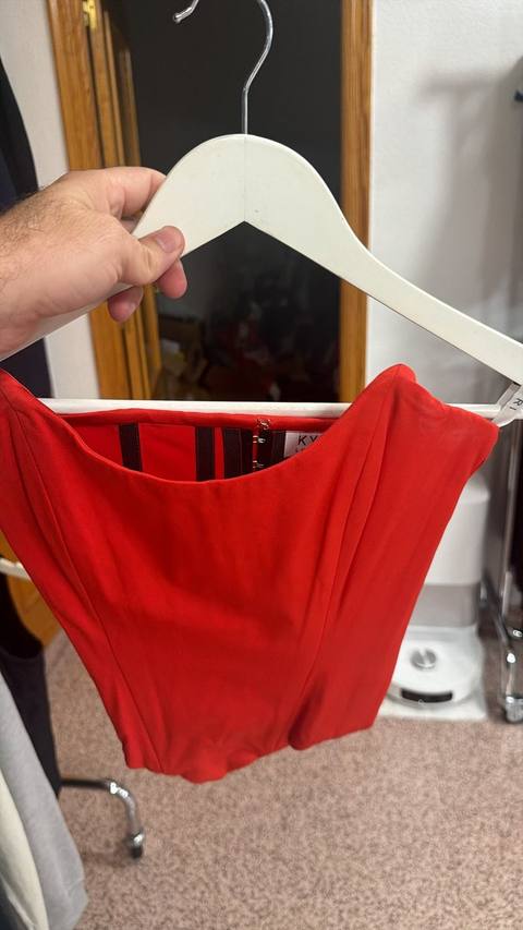 Red Corset Bustier Top Strapless Hook Back Y2K Structured Size 8