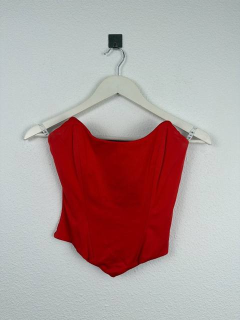 Red Corset Bustier Top Strapless Hook Back Y2K Structured Size 8