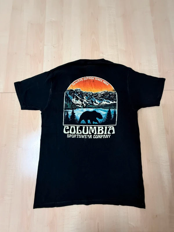 Columbia Camiseta Talla M Negra Oso Montaña Vintage Outdoor